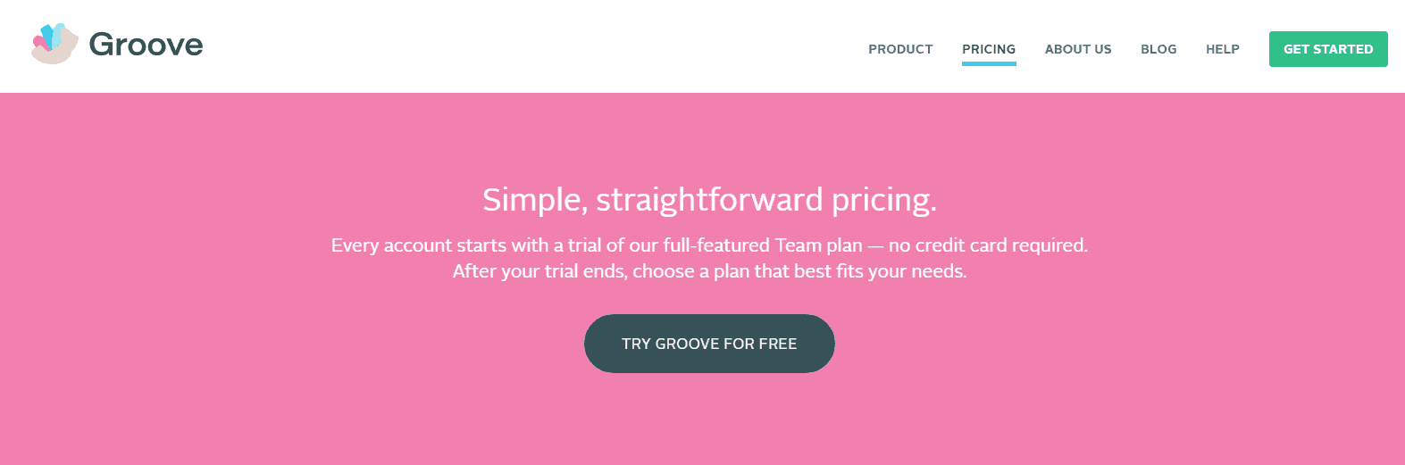 Groove's free trial offer on their website