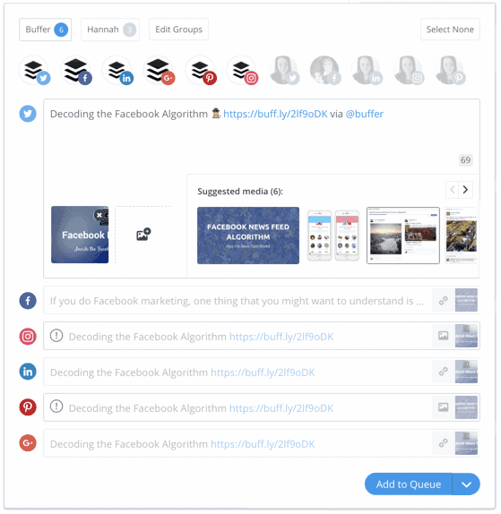 Buffer's social sharing interface