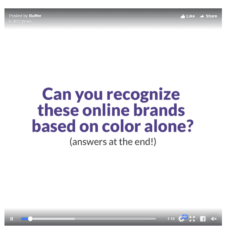 Screenshot from Facebook, showing Buffer's video for "Colors in Marketing" article