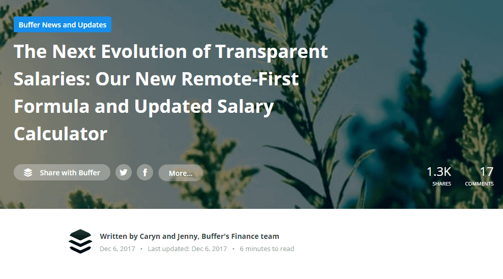 Article from Buffer's website, showing one of their transparency topics