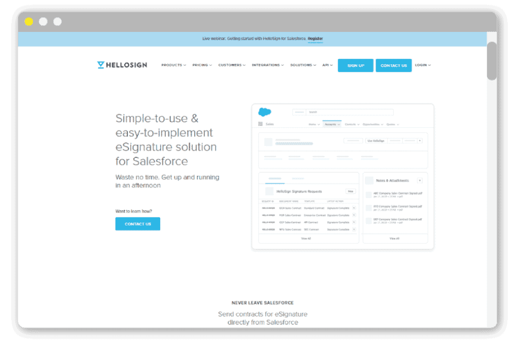 HelloSign's marketing site houses a number of specific and targeted product marketing pages.