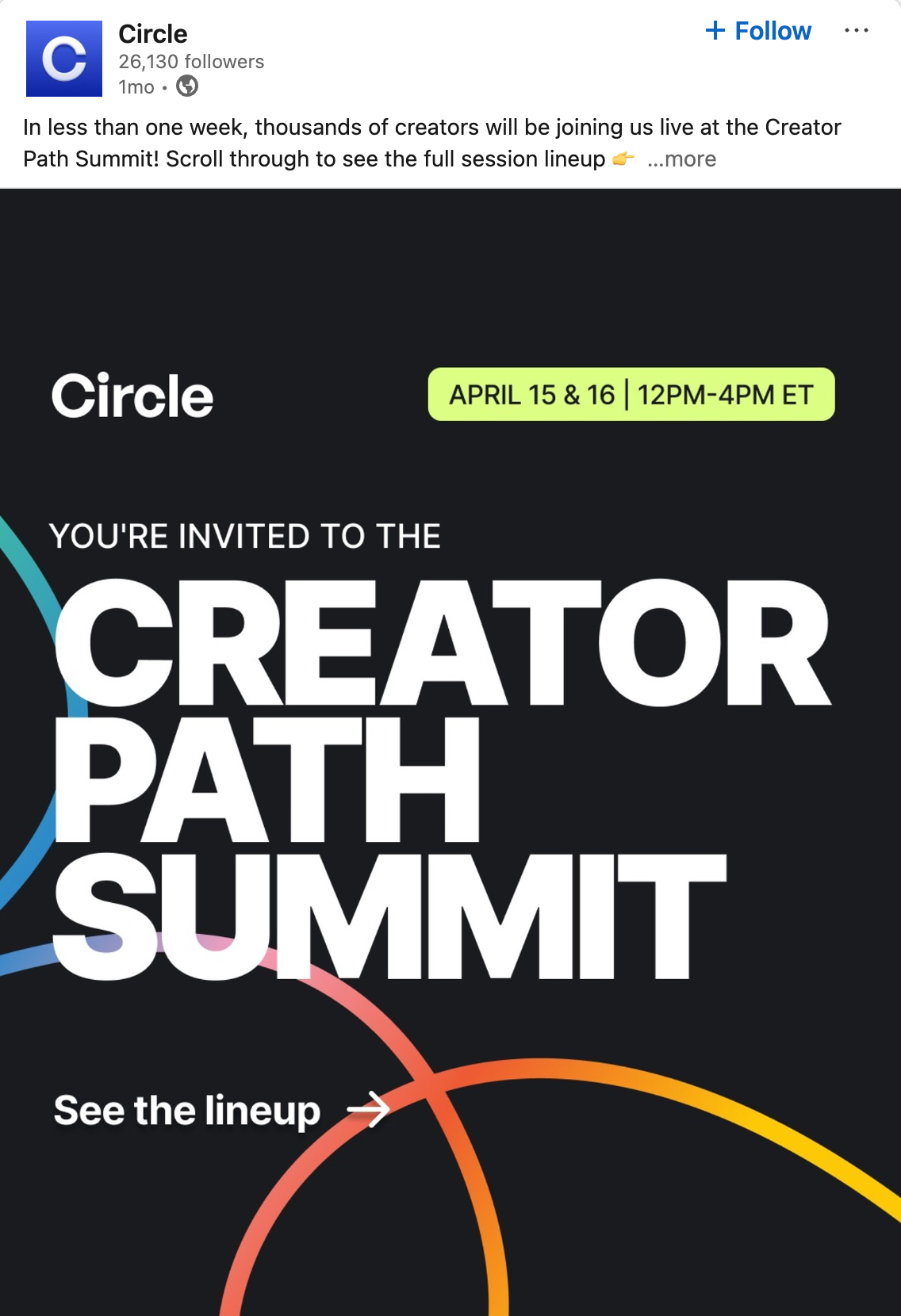Circle's Creator Path Summit promotion