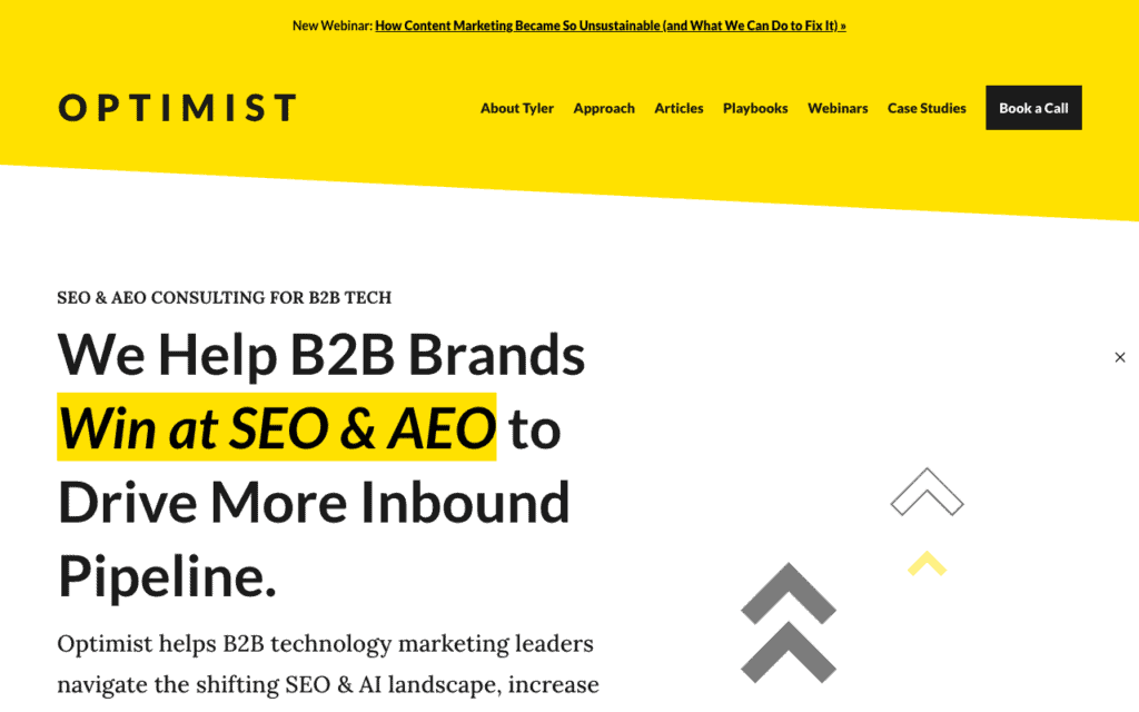 Screenshot of yesoptimist.com homepage.